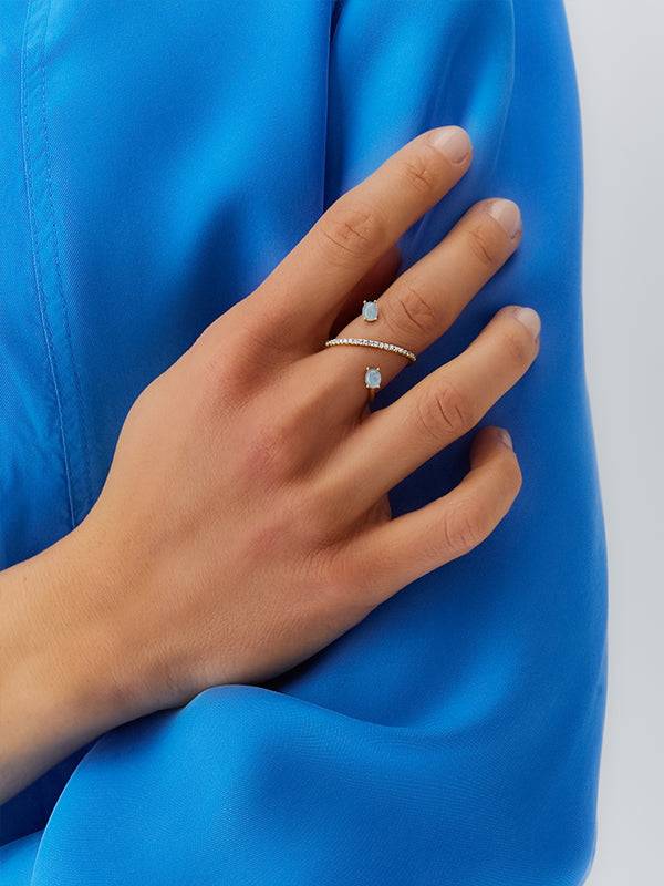 Nanis Anello ad incrocio "DANCING AZURE" in oro, diamanti e acquamarina – Nanis Italian Jewels Promozione