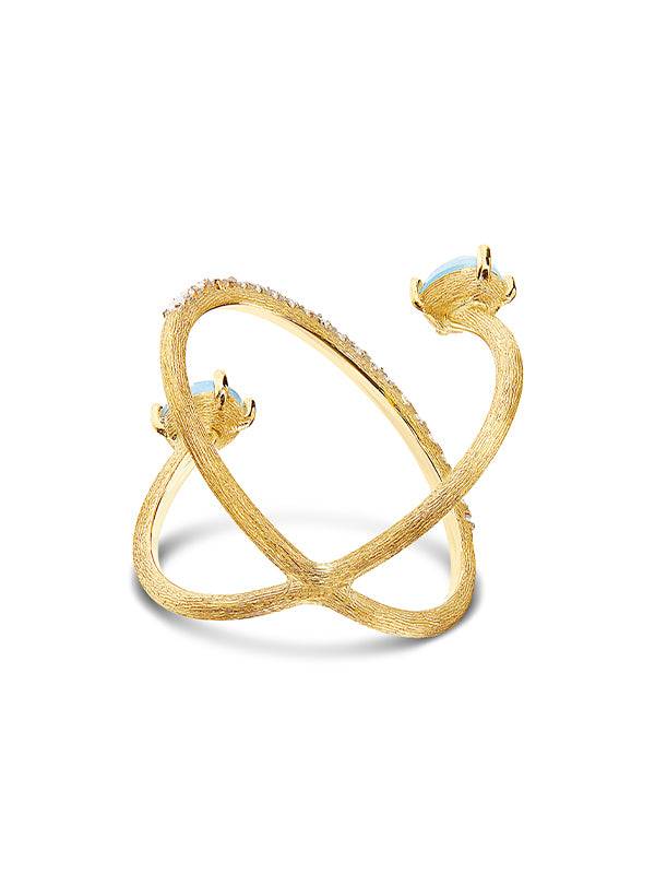 Nanis Anello ad incrocio "DANCING AZURE" in oro, diamanti e acquamarina – Nanis Italian Jewels Promozione
