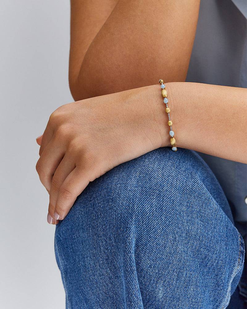 Nanis Bracciale tennis "DANCING AZURE" in oro, diamanti e acquamarina – Nanis Italian Jewels Spedizione Gratuita