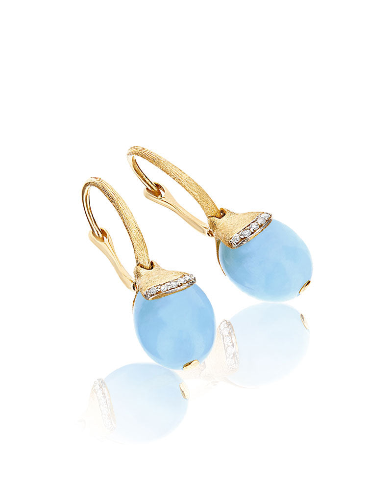 Nanis Orecchini ciliegine "AZURE" pendenti in oro, acquamarina milk e dettag – Nanis Italian Jewels Consegna Veloce