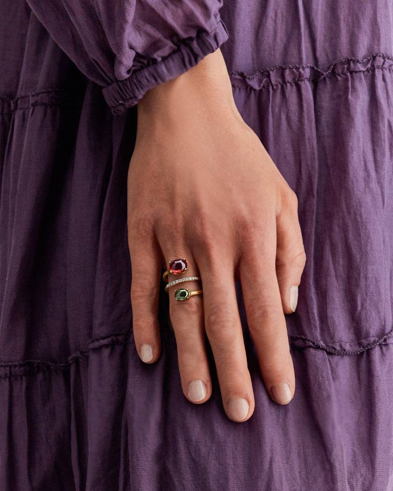 Nanis Anello contrariè "DANCING TOURMALINES" in oro, diamanti, tormaline ros – Nanis Italian Jewels Moda