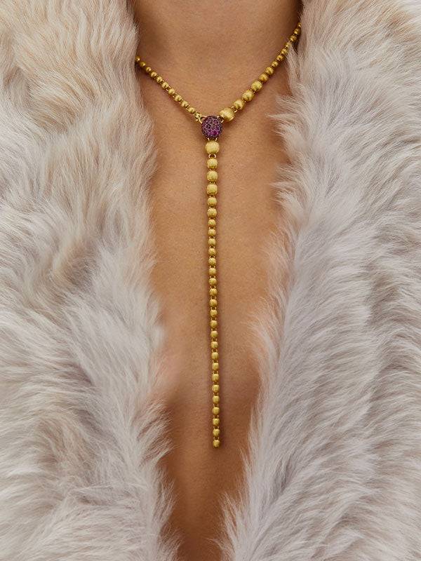 Nanis Collana a Y "DANCING REVERSE" double face in oro, zaffiri rosa, rubini – Nanis Italian Jewels Italy
