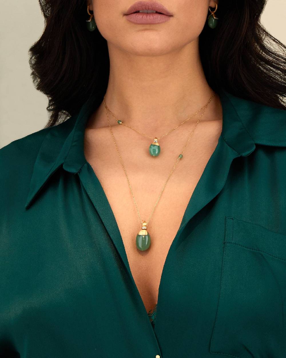 Nanis Pendente "AMAZZONIA" in oro, diamanti e avventurina verde (grande) – Nanis Italian Jewels Saldi Di Fabbrica