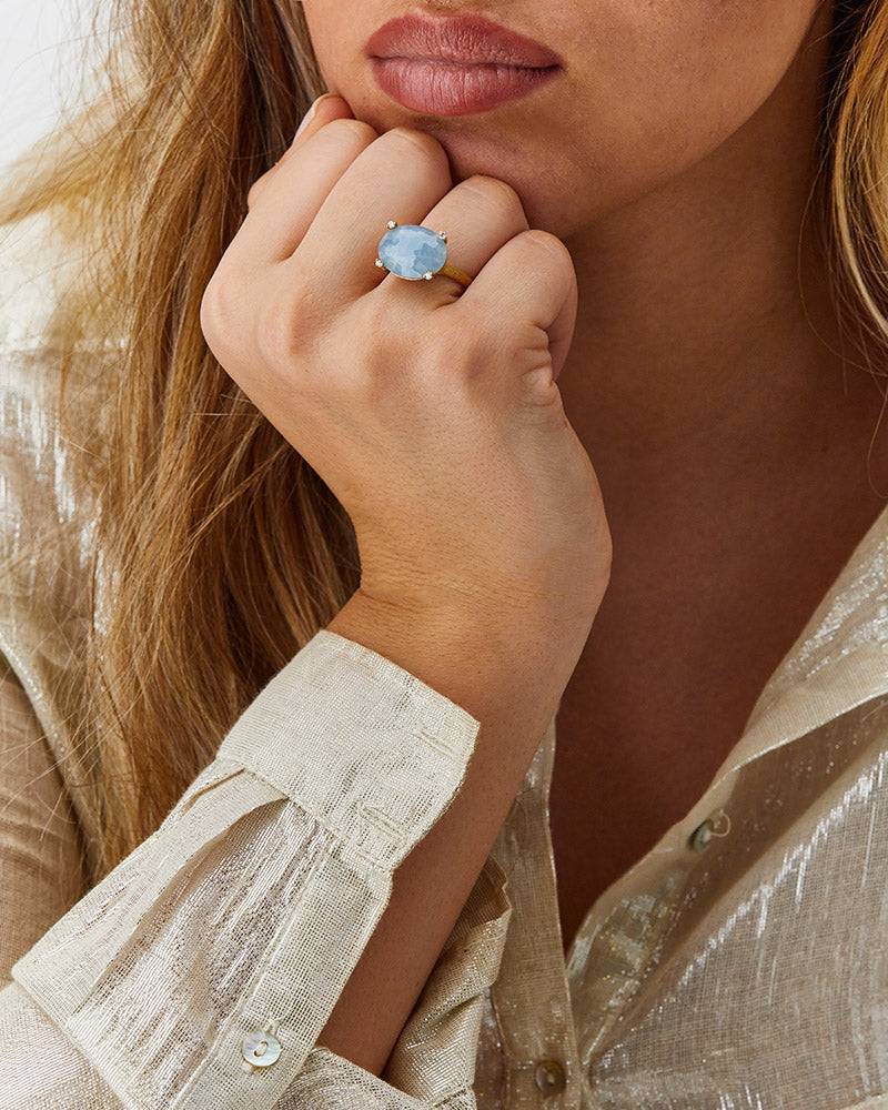 Nanis Anello "IPANEMA" in oro, acquamarina e dettagli di diamanti (grande) – Nanis Italian Jewels Vendita Economica