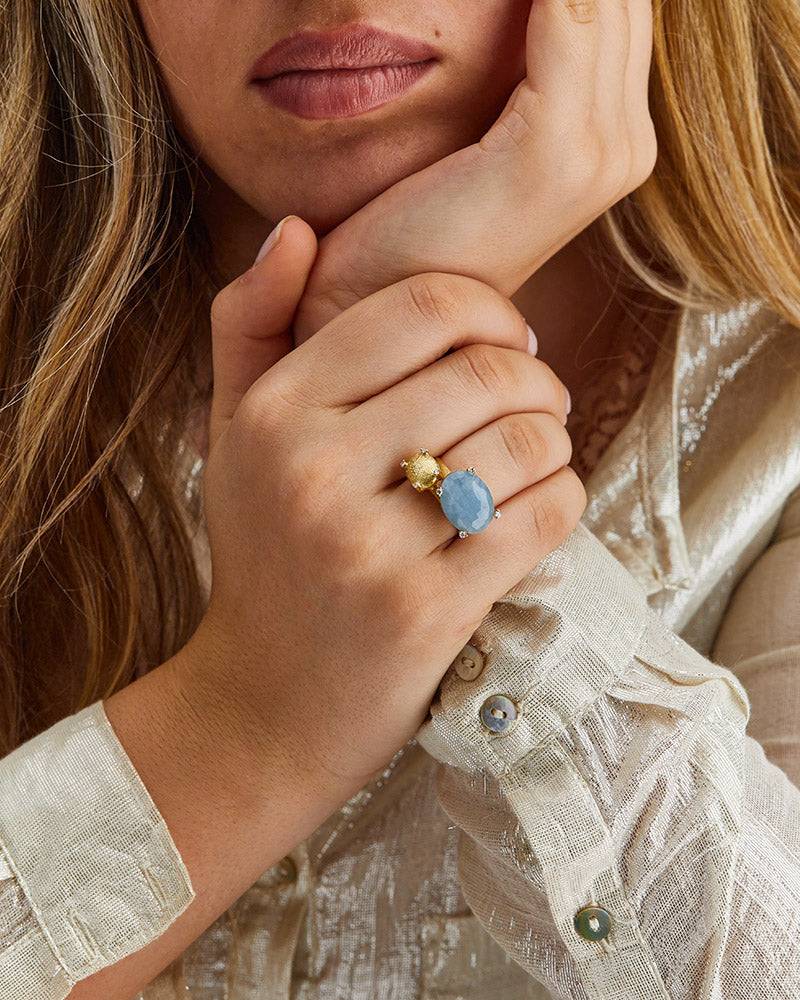 Nanis Anello "IPANEMA" in oro, acquamarina e dettagli di diamanti (grande) – Nanis Italian Jewels Vendita Economica