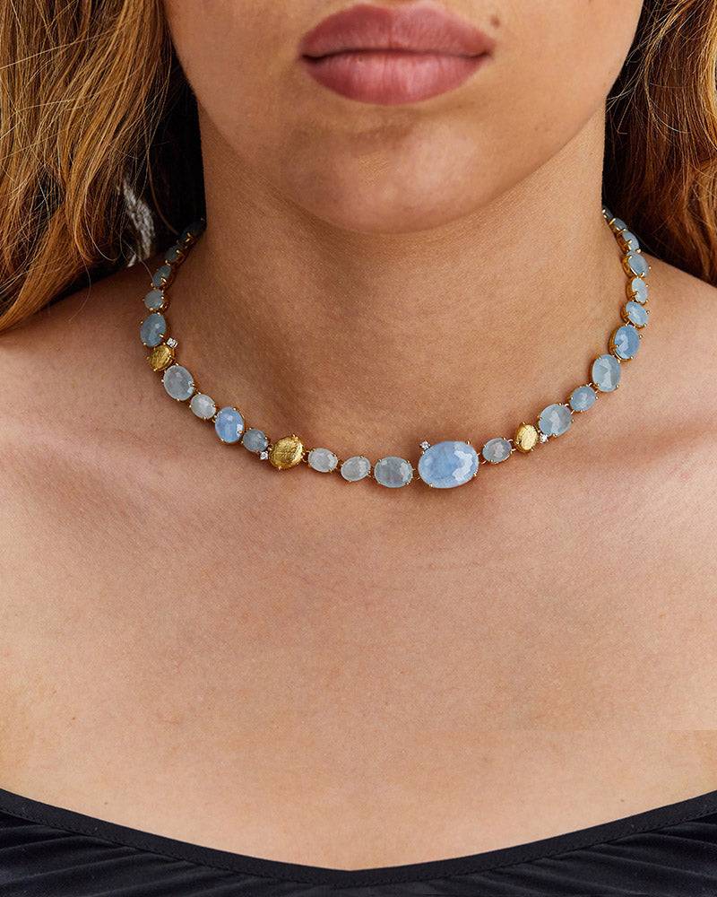 Nanis Collana girocollo "IPANEMA" in oro, acquamarina e diamanti – Nanis Italian Jewels Saldi Di Fabbrica