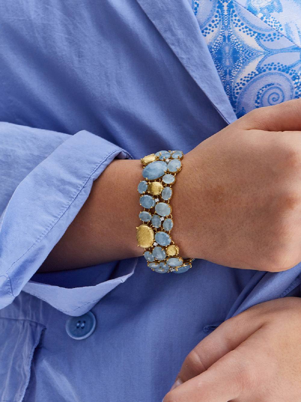 Nanis Bracciale "IPANEMA" a fascia in oro, acquamarina e diamanti – Nanis Italian Jewels Negozio