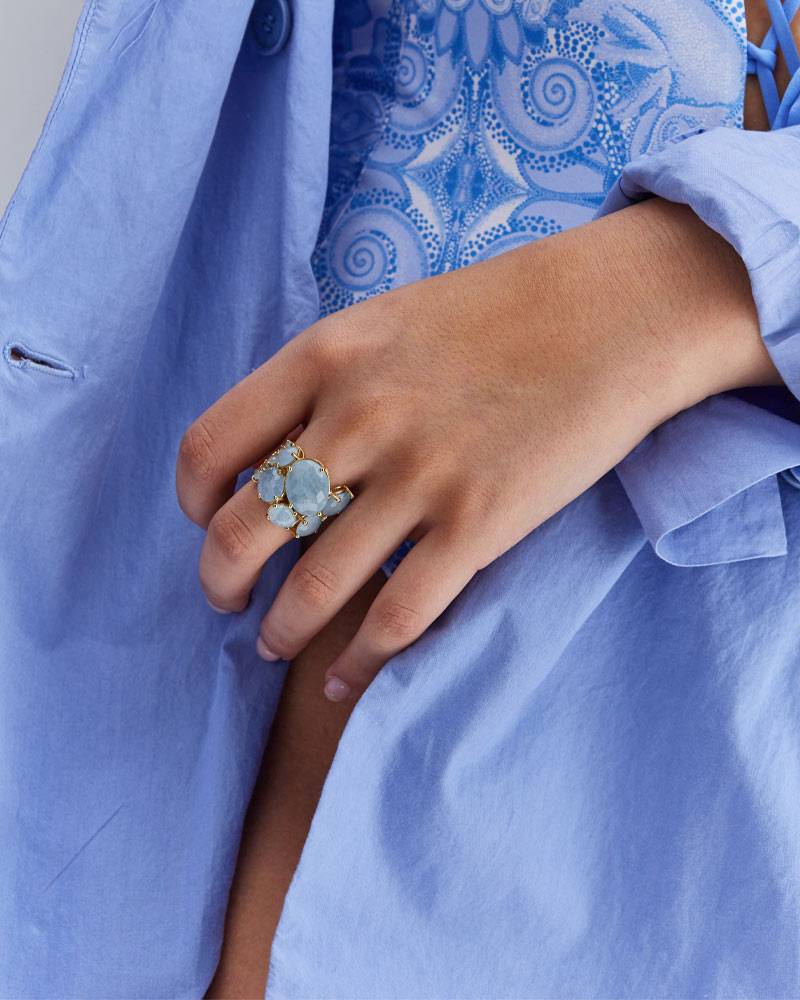 Nanis Anello "IPANEMA" a fascia in oro e acquamarina – Nanis Italian Jewels Moda