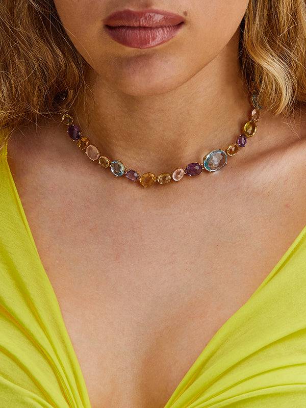 Nanis Collana girocollo "IPANEMA" in oro, ametista, quarzo e topazio blu – Nanis Italian Jewels Italy