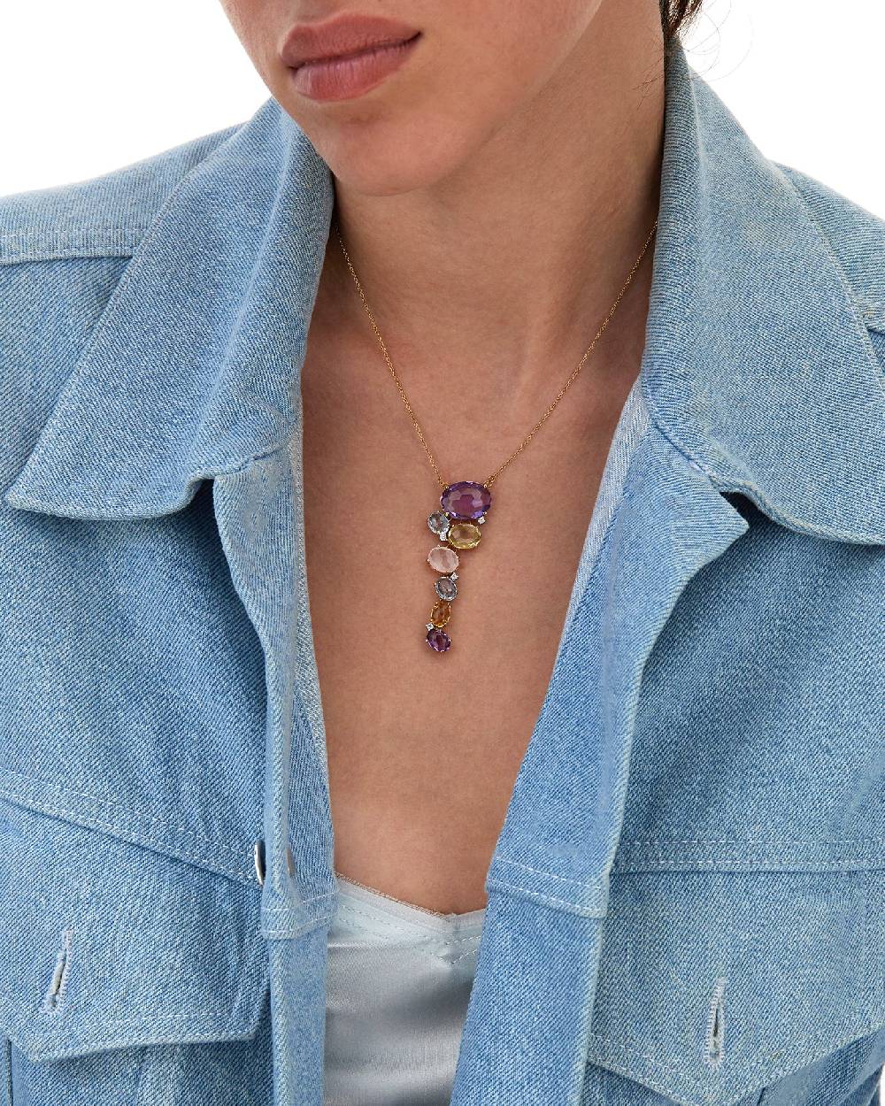 Nanis Collana "IPANEMA"con pendente in oro, ametista, topazio blu, quarzo e – Nanis Italian Jewels Italia