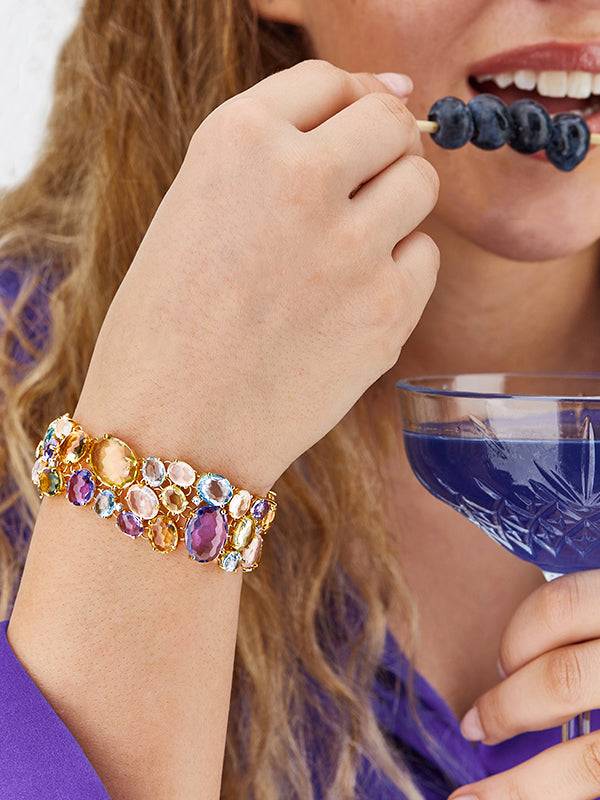 Nanis Bracciale "IPANEMA" a fascia in oro, ametista, topazio blu, quarzo e d – Nanis Italian Jewels In Linea