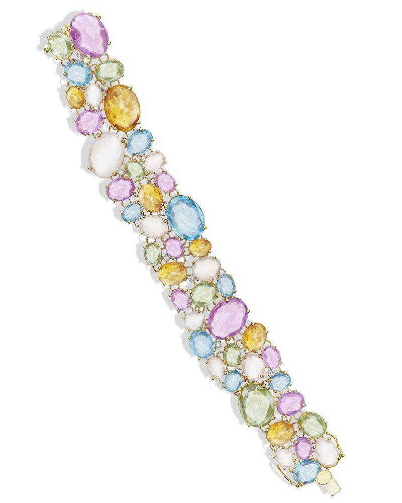 Nanis Bracciale "IPANEMA" a fascia in oro, ametista, topazio blu, quarzo e d – Nanis Italian Jewels In Linea