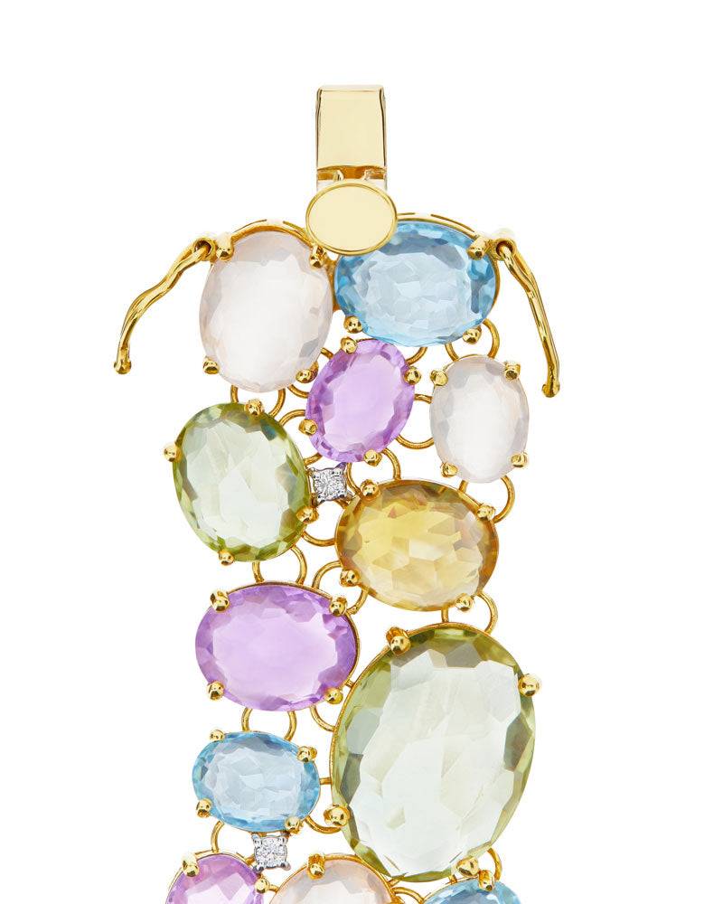 Nanis Bracciale "IPANEMA" a fascia in oro, ametista, topazio blu, quarzo e d – Nanis Italian Jewels In Linea