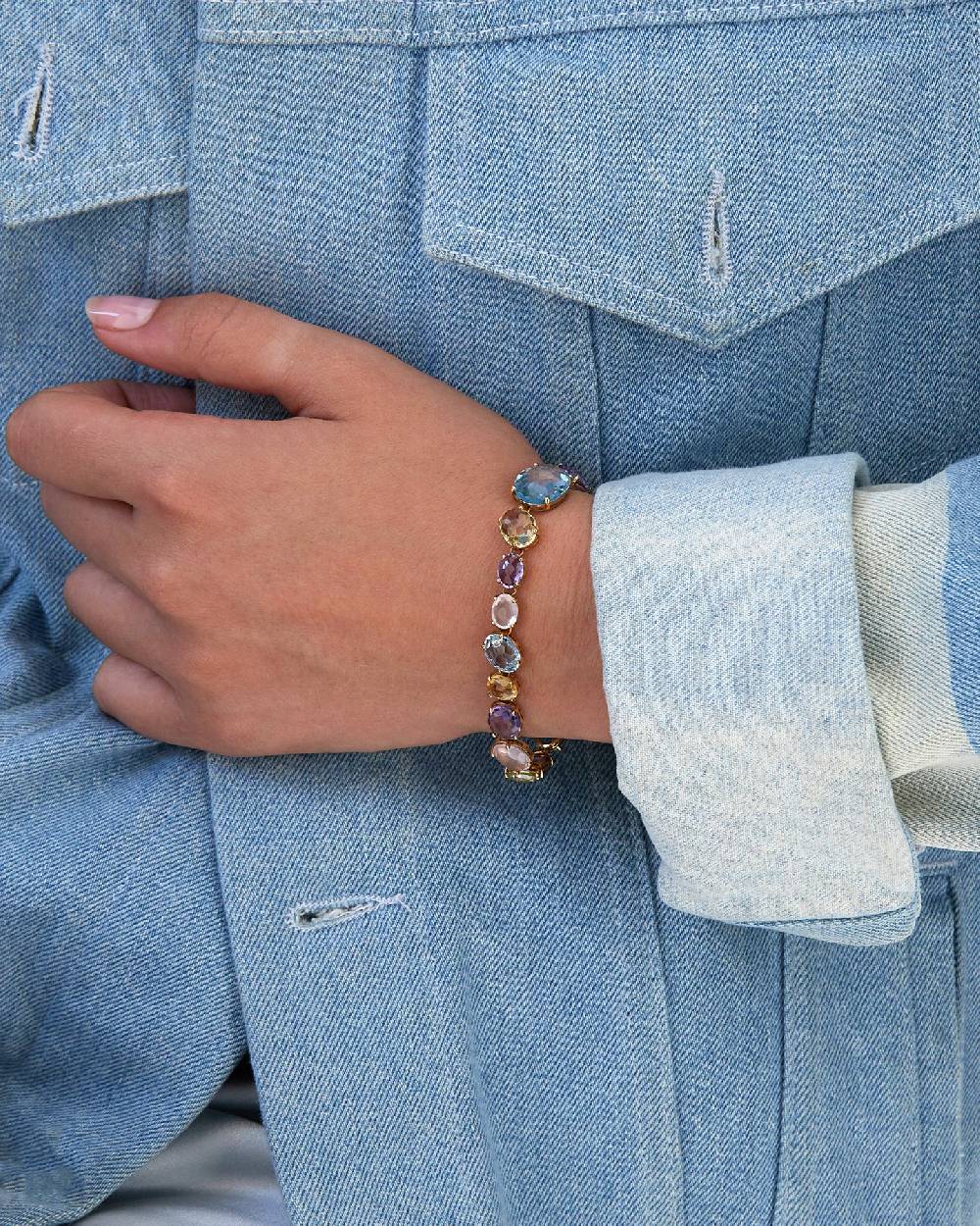 Nanis Bracciale "IPANEMA" in oro, topazio blu, ametista e quarzo – Nanis Italian Jewels Nuovo