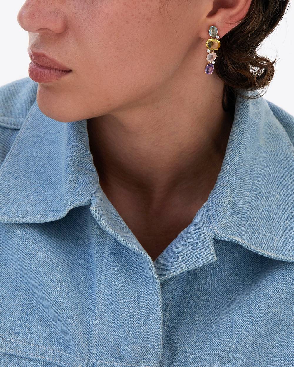 Nanis Orecchini "IPANEMA" pendenti in oro, ametista, topazio blu, quarzo e d – Nanis Italian Jewels Qualità