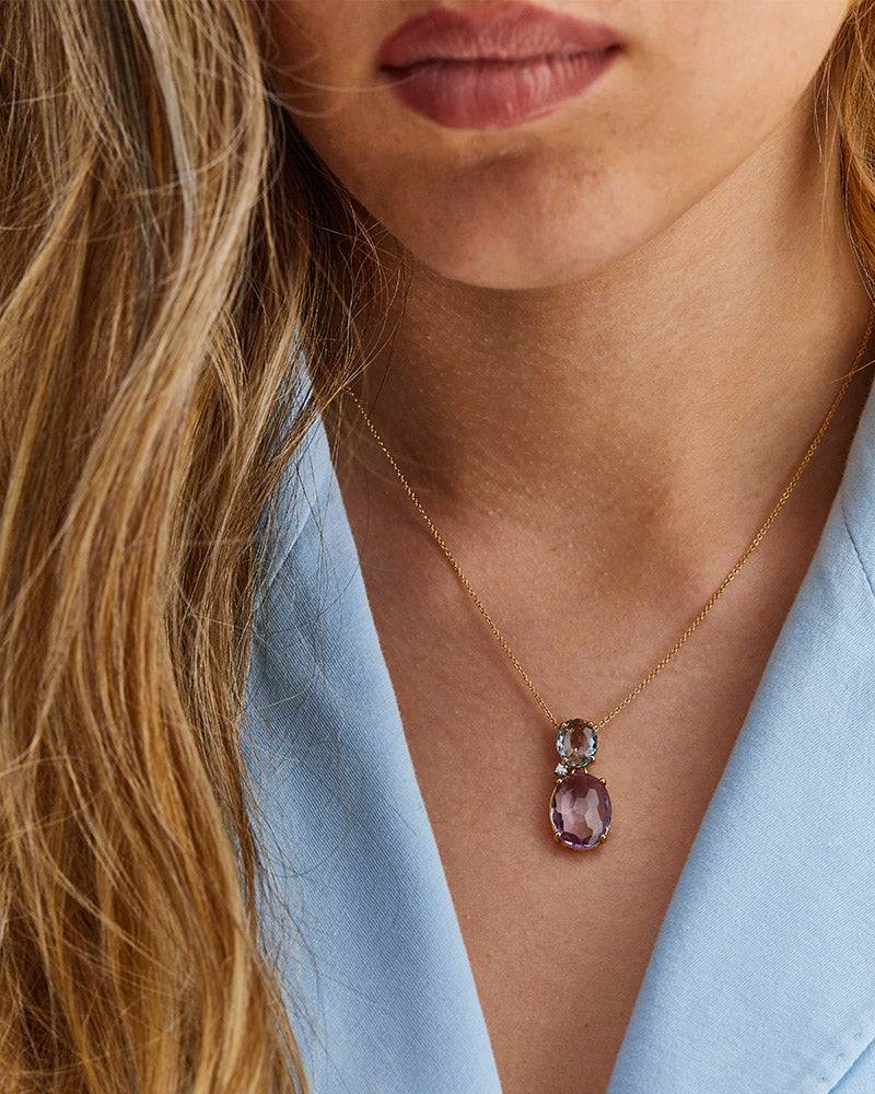 Nanis Collana "IPANEMA" in oro, ametista, topazio blu e dettaglio di diamant – Nanis Italian Jewels Promozione