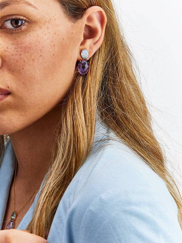 Nanis Orecchini "IPANEMA" pendenti in oro, ametista, topazio blu e dettagli – Nanis Italian Jewels Spedizione Gratuita