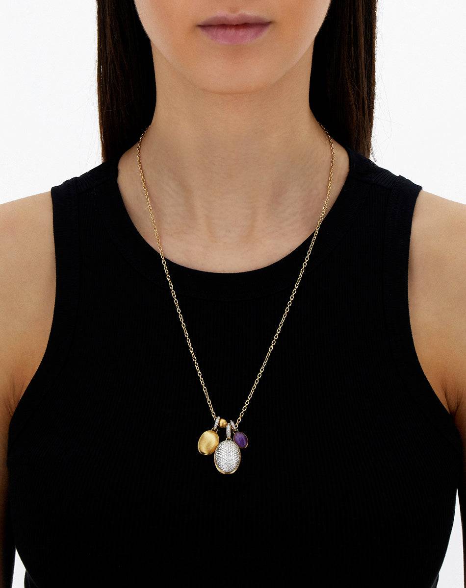 Nanis collana a catena con charms pendenti "boules" in oro inciso, diamanti – Nanis Italian Jewels Pezzi Unici