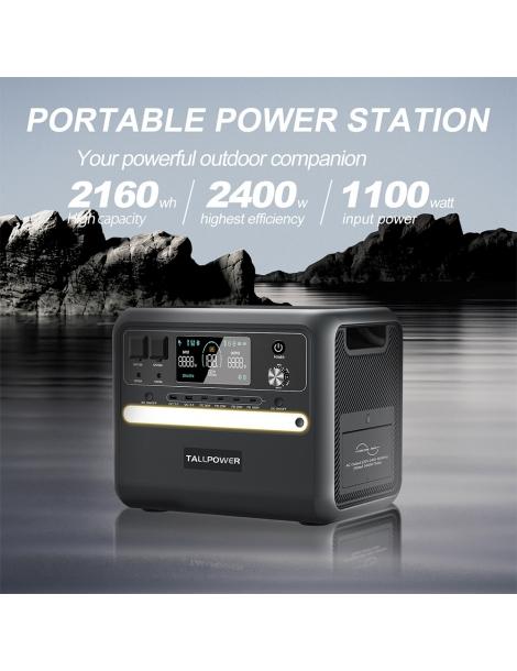 TALLPOWER V2400 Stazione di alimentazione portatile generatore solare LiFePo4 da 2160Wh uscita CA da 2400W UPS - Nero Black Friday Prezzi