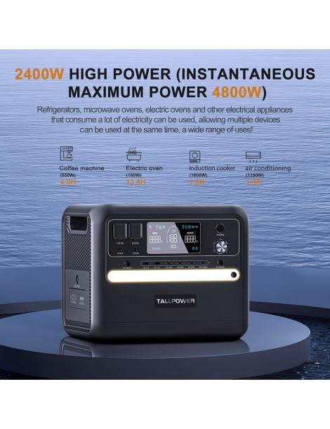 TALLPOWER V2400 Stazione di alimentazione portatile generatore solare LiFePo4 da 2160Wh uscita CA da 2400W UPS - Nero Black Friday Prezzi