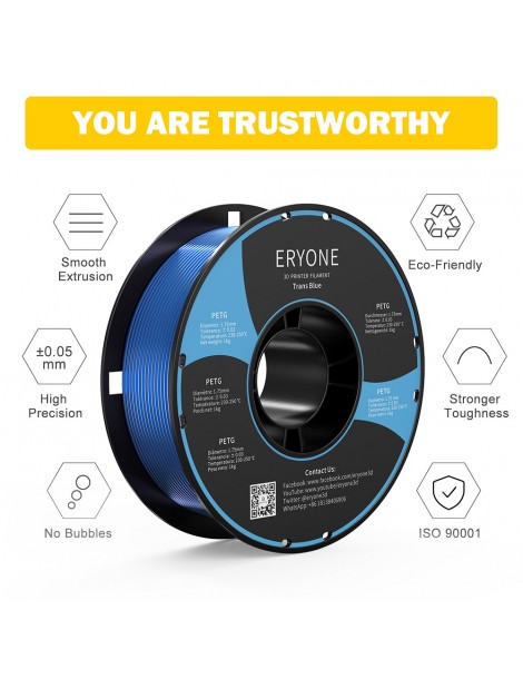 ERYONE PETG Filamento per stampante 3D 1 75mm Tolleranza 0 03mm 1KG(2.2LBS)/Spool - Blu trasparente Affare Del Giorno