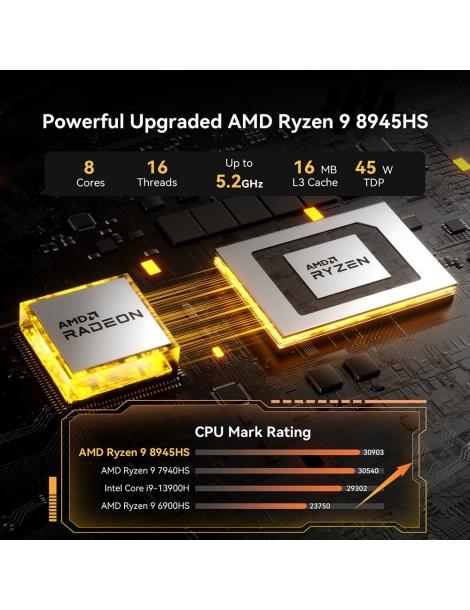GEEKOM A8 AI Mini PC AMD Ryzen 9 8945HS 8 Core Max 5.2GHz 32GB DDR5 RAM 2TB SSD Economico