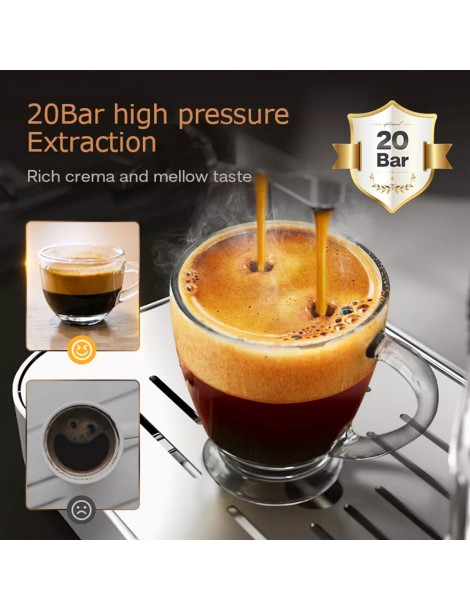 HiBREW H10 1050W macchina da caffè semi-automatica a 20 bar macchina per caffè espresso a cialde e macinato ESE capacità 1 5L Italia