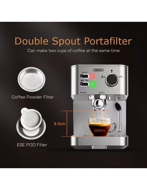 HiBREW H10 1050W macchina da caffè semi-automatica a 20 bar macchina per caffè espresso a cialde e macinato ESE capacità 1 5L Italia