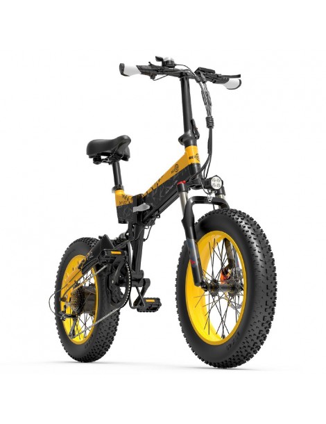 BEZIOR XF200 Bici elettrica pieghevole da 20 pollici con pneumatici grassi Motore da 1000 W Batteria da 48 V 15 Ah - Nero Giallo Promozione Limitata