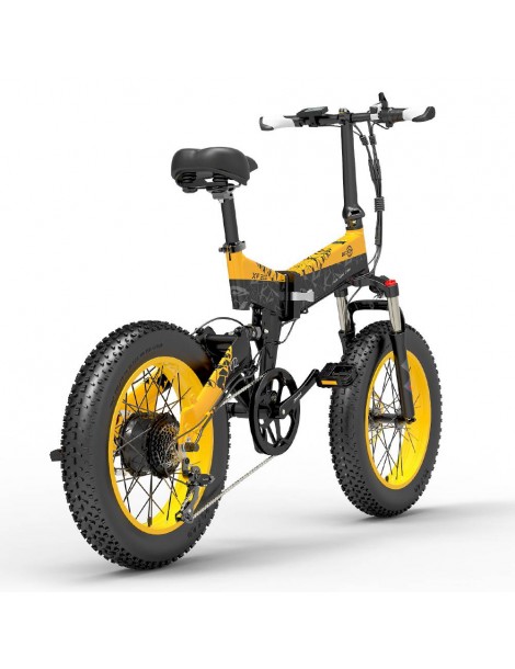BEZIOR XF200 Bici elettrica pieghevole da 20 pollici con pneumatici grassi Motore da 1000 W Batteria da 48 V 15 Ah - Nero Giallo Promozione Limitata