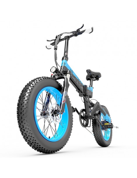 BEZIOR XF200 Bici elettrica pieghevole da 20 pollici con pneumatici grassi Motore da 1000 W Batteria da 48 V 15 Ah - Nero Blu Affare Del Giorno