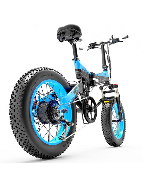 BEZIOR XF200 Bici elettrica pieghevole da 20 pollici con pneumatici grassi Motore da 1000 W Batteria da 48 V 15 Ah - Nero Blu Affare Del Giorno