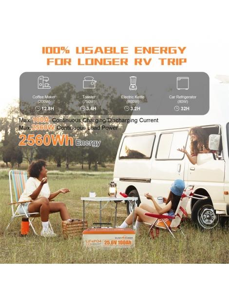 SUNHOOPOWER 24V 100Ah LiFePO4 Batteria energia 2560Wh BMS 100A integrato potenza di carico max. 2560W IP68 Hotsell