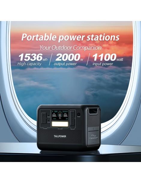 TALLPOWER V2000 Stazione di alimentazione portatile generatore solare LiFePo4 da 1536Wh uscita CA da 2000W - Nero Nuova