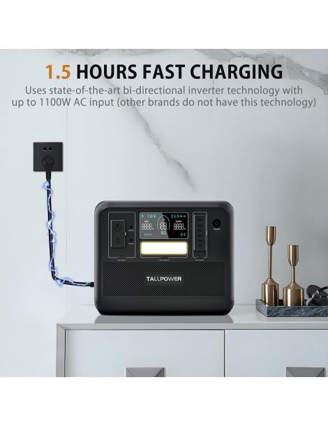 TALLPOWER V2000 Stazione di alimentazione portatile generatore solare LiFePo4 da 1536Wh uscita CA da 2000W - Nero Nuova