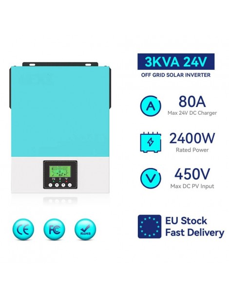 Inverter solare off grid DAXTROMN 2400W caricatore solare MPPT 24V DC 80A inverter sinusoidale puro con ingresso PV 450V DC Promozione