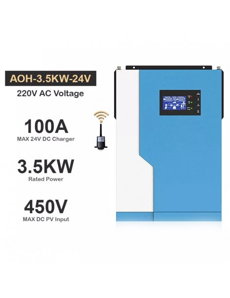DAXTROMN Inverter Solare Off Grid da 3 5KW Caricatore MPPT da 24V DC 100A Sinusoidale Puro con Ingresso PV 450VDC e WiFi Promozione Limitata