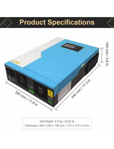 DAXTROMN Inverter Solare Off Grid da 3 5KW Caricatore MPPT da 24V DC 100A Sinusoidale Puro con Ingresso PV 450VDC e WiFi Promozione Limitata
