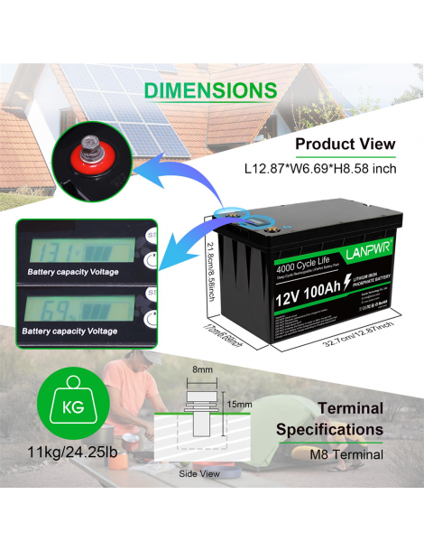 LANPWR Batteria di backup 12V 100Ah LiFePO4 1280Wh di energia 4000 cicli profondi Shopping Online