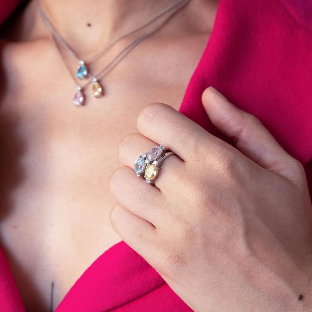Unoaerre Anello solitario in argento con cubic zirconia azzurra | UNOAERRE Gioielli Offerta