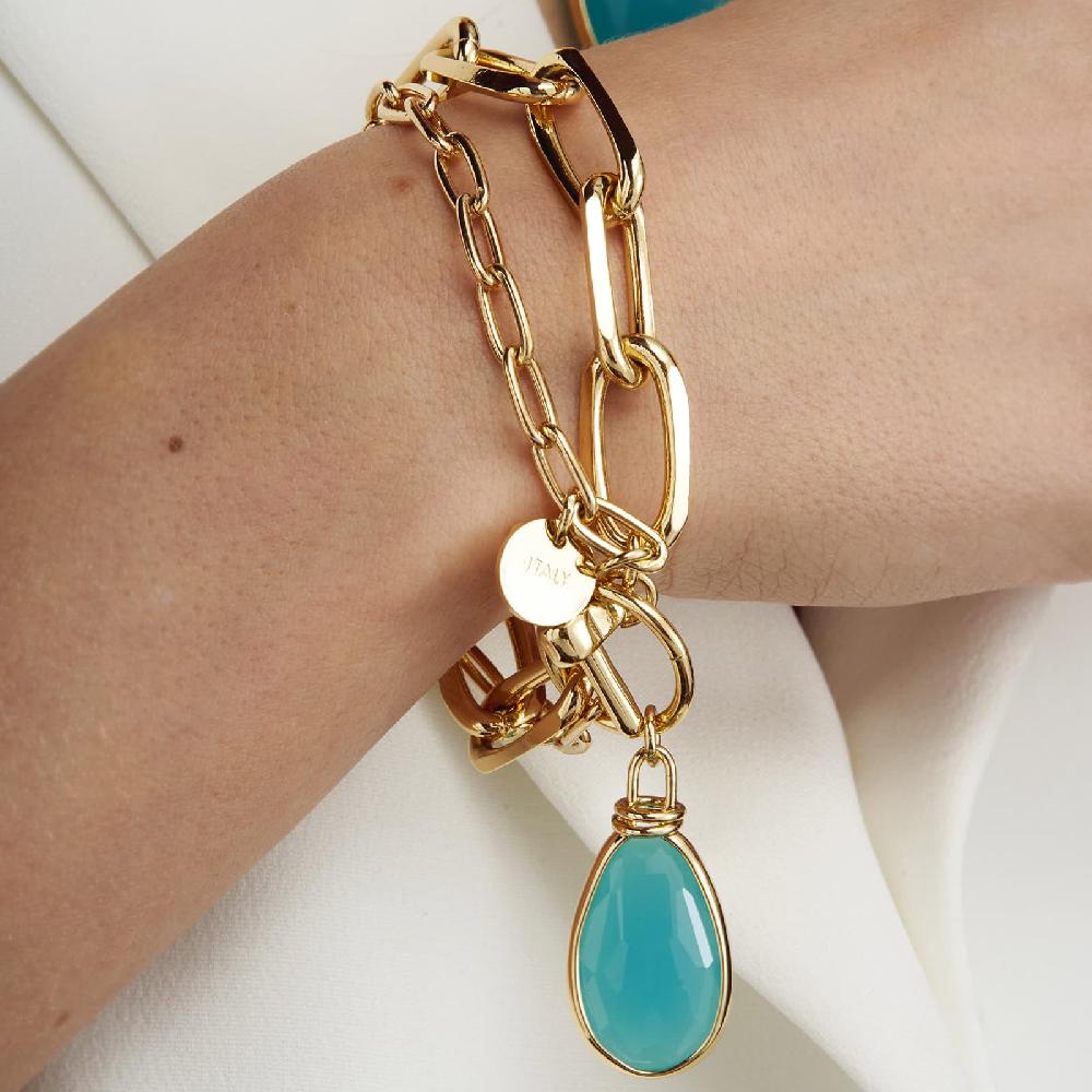 Unoaerre Bracciale in bronzo dorato cristallo turchese | UNOAERRE Gioielli Soddisfazione Garantita