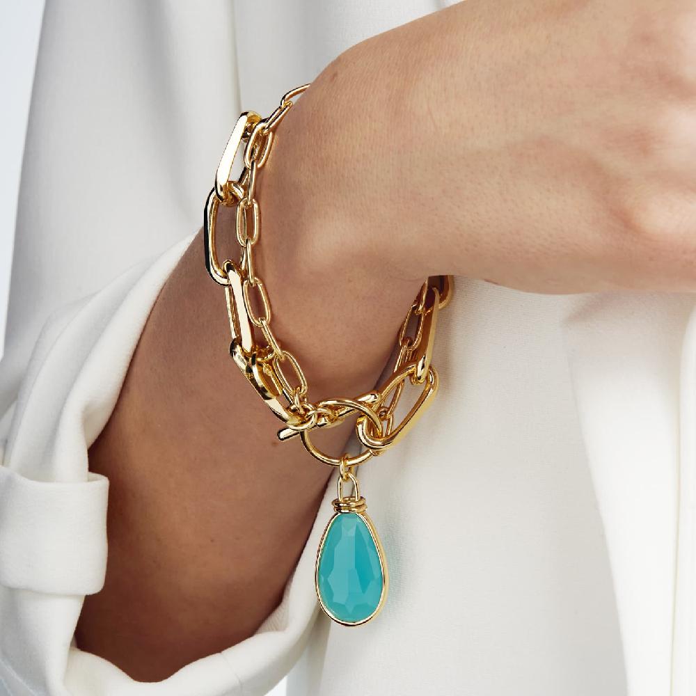 Unoaerre Bracciale in bronzo dorato cristallo turchese | UNOAERRE Gioielli Soddisfazione Garantita